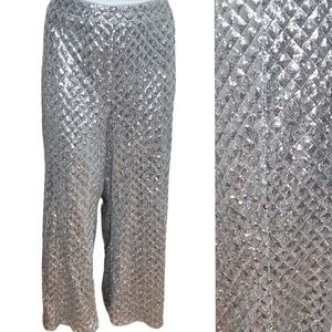 Eloquii Size 26 Renaissance Ready GLAM Silver Sequin Wide Leg Party Pants Plus